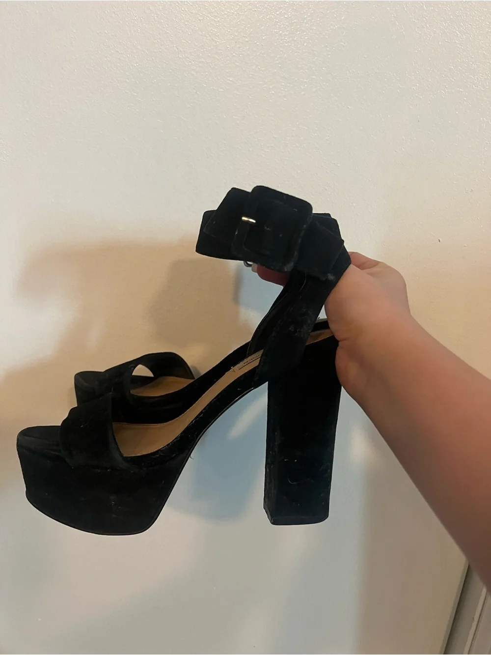 Steve Madden Black Suede Platform Block-Heel Sandals